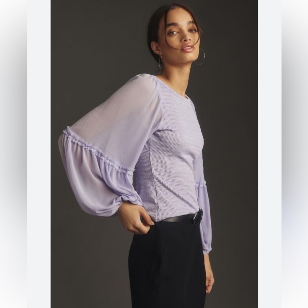 Anthropologie Lavender Puff-Sleeve Blouse